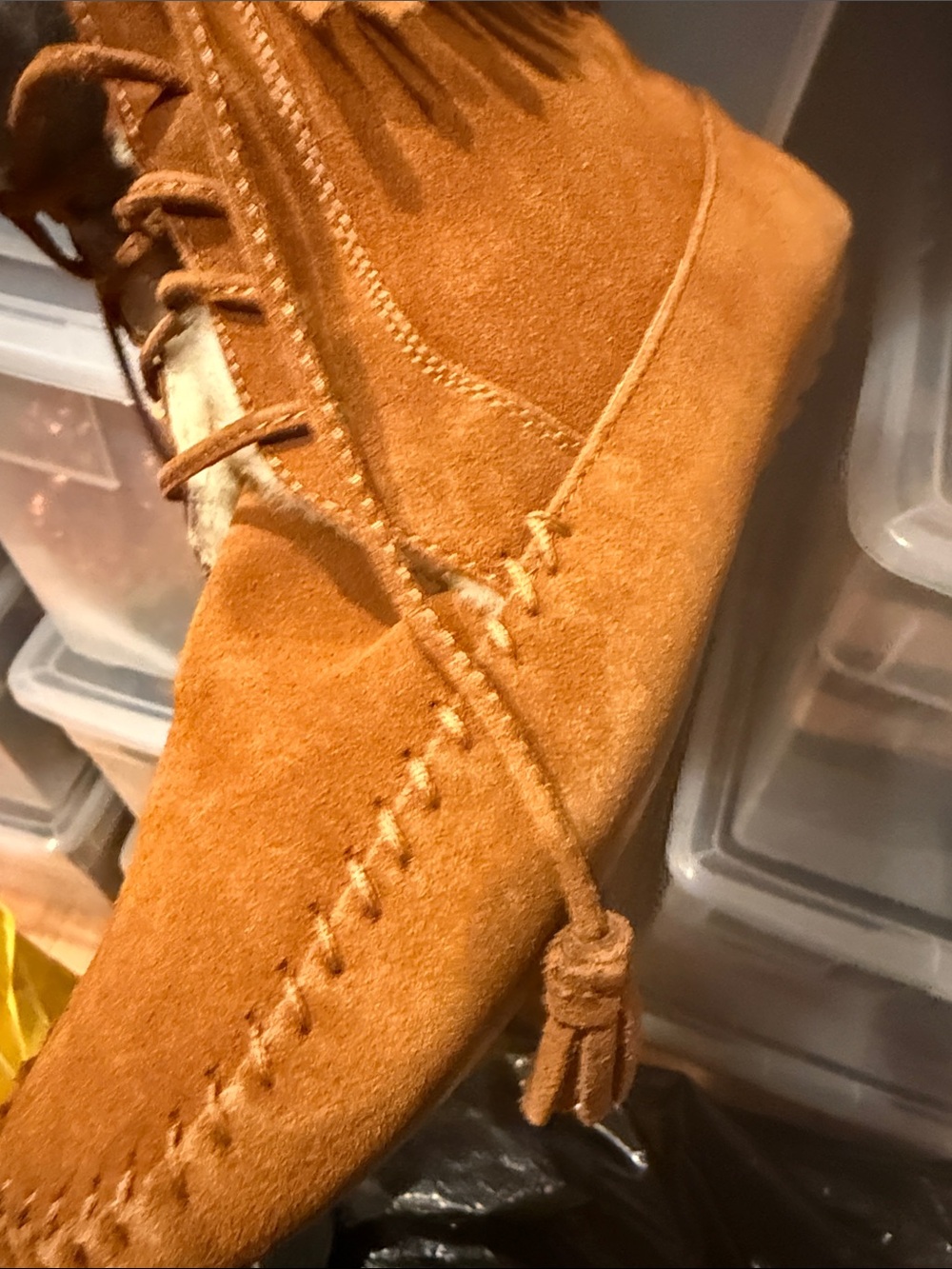 Women's Fringe Moccasin Boot in Cognac Suede